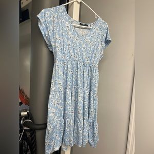 Blue Floral Babydoll Dress, Size Small